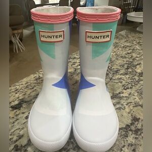 Hunter Pink Boots with Blue Accents toddler Girls Size 8